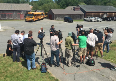 Superintendent Dr. Kimberly Shaver-Hood and former Wareham Police Chief Kevin Walsh brief the press after the incident. Photo by: Matthew Bernat