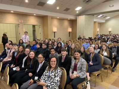 Wareham DECA waiting for the awards ceremony at their January competition. Photo courtesy of Khai Delgado.