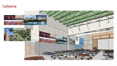 The cafetorium will have large graphics on one wall, although the specifics haven’t yet been chosen. Photo courtesy: Mount Vernon Group