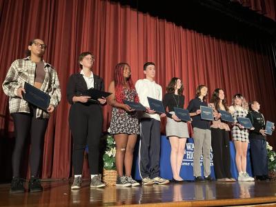 The sophomore Golden Scholars: Zora Andrews, Teagan Baptiste, Felicity Disola, Aidan Jones, Emma McWilliams, Ethan Potito, Lain Potter, Charlotte Roy and Emma Sylvia.