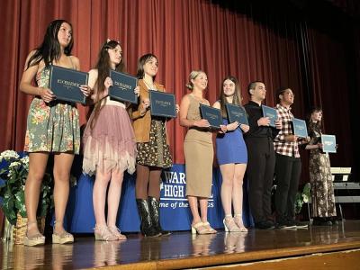 The junior Golden Scholars: Brooklyn Bindas, Caitlyn Cavacas, Eliza Hough, Julia McDuffy, Isabella Rodrigues, Woody Salem, Malachi Samuels and Kiley Sullivan.