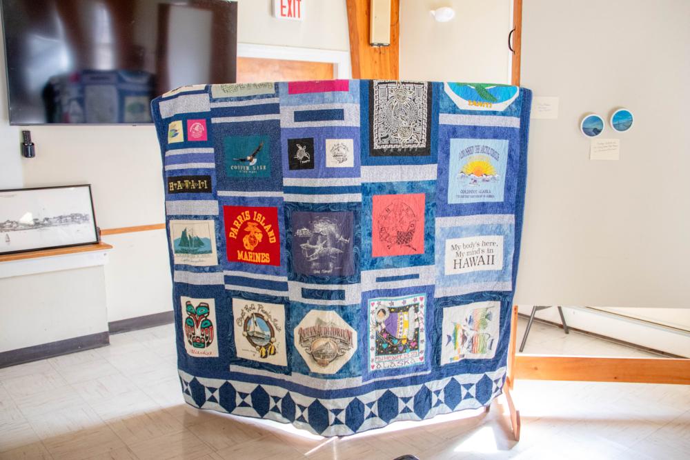 The quilt Westgate and his wife Mary made out of old T-shirts. none