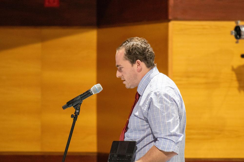 Director of Planning and Community Development Josh Faherty 
discusses his proposal to make Wareham MBTA Community Act compliant. Photo by Bobby Grady none