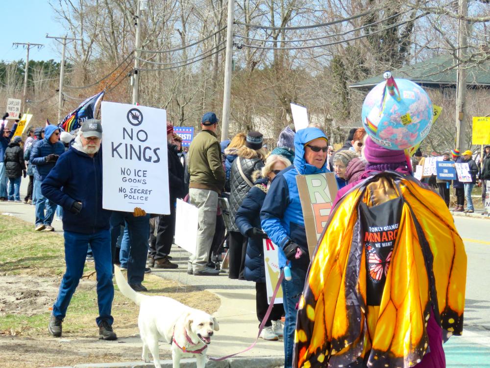 Protestors lined the street at the Saturday, March 28 "No Kings" protest. Photos by Grace Roche