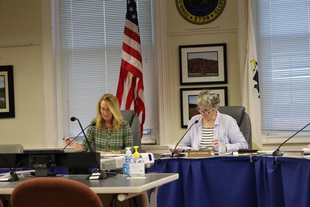 Select Board Chair Sarah Corbitt, left, and the board's clerk, Judith Whiteside. Photo by Nick Mossman