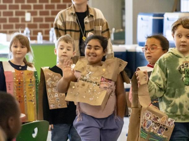 From the left, Kara Reitsma, Axel Preston, Mriona Ayoub (waving) Victoria Perry and Wyatt Levesque show a 100 ways to celebrate. Photos by Brandy Muz