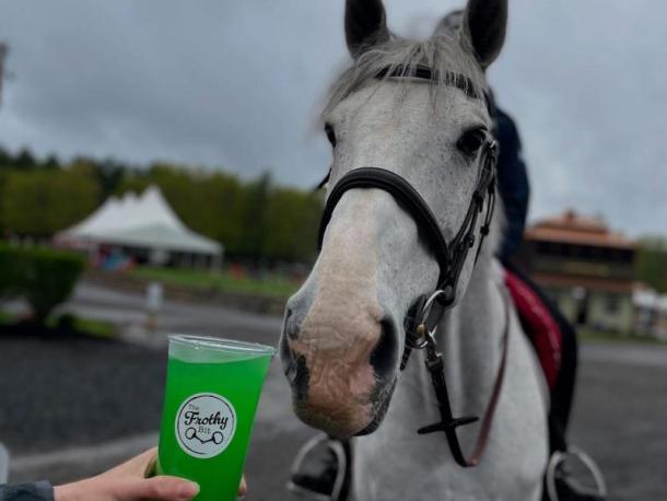 A drink and a contestant from an equestrian event the horse trailer cafe traveled to. Photo source: Frothy Bit 