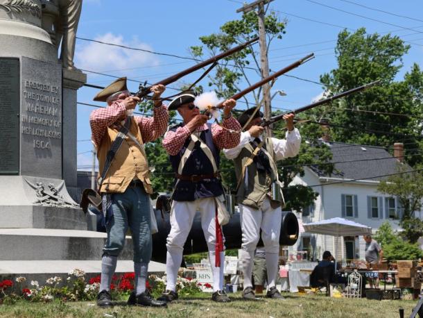 Mack Phinney, Howie Smith and Gary Franklin fired a volley at the Fourth of July Antique Faire on Saturday. Photos by Nick Mossman