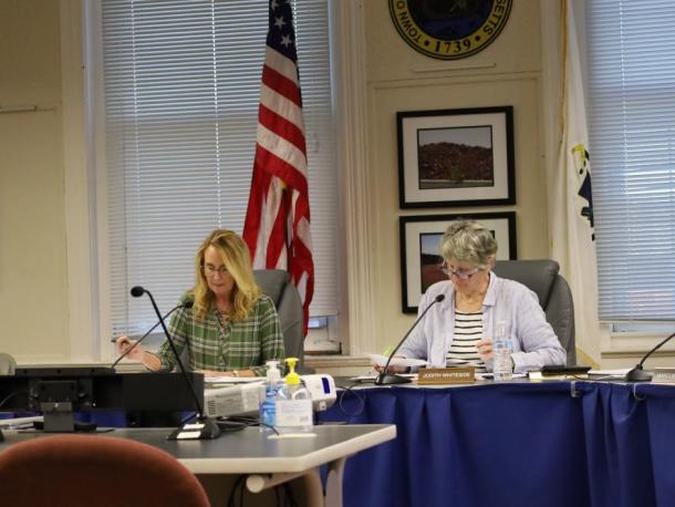 Select Board Chair Sarah Corbitt, left, and the board's clerk, Judith Whiteside. Photo by Nick Mossman