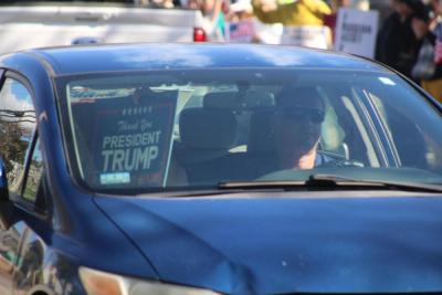 Opposing protestors also use vehicles as a way to show support.