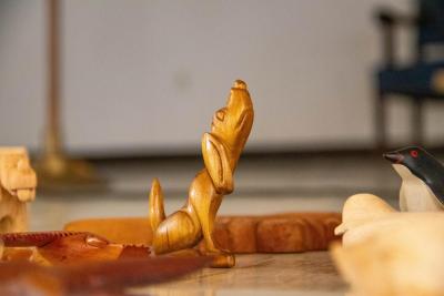 A dog carved by Ronald Westgate on display during the event. Photo by Bobby Grady none