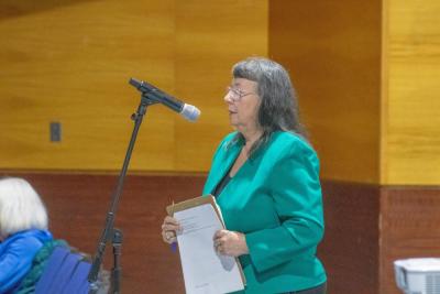 Angela Dunham explains the proposal for the Fearing Tavern. Photo by Brandy Muz none