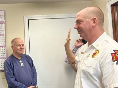 Wareham Fire Chief John Kelley is sworn into office on March 31, 2022. File photo