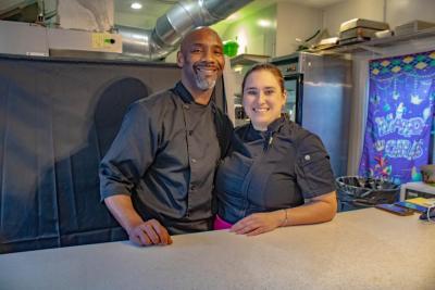 Terron Jackson and Elise Zarcaro at the counter inside the business. Photos by Brandy Muz