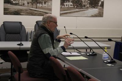 Tim Bigelow speaks at the Tuesday, Feb. 3 Select Board meeting. Photo by Brandy Muz