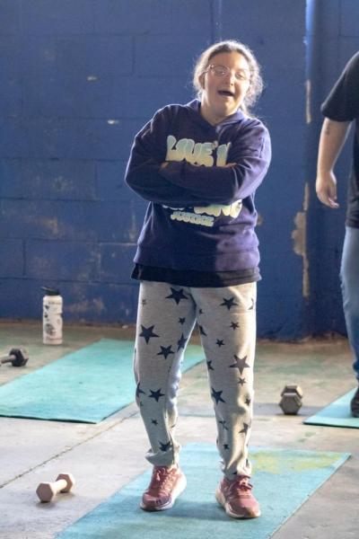 Madi Kisielius is all giggles during her warm-ups.