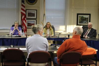 Amy Hartley-Matteson and Geoff Swett speak with the Select Board. Photo by Brandy Muz