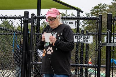 Sally Morrison thanks paw-tiers for coming to the celebration. 