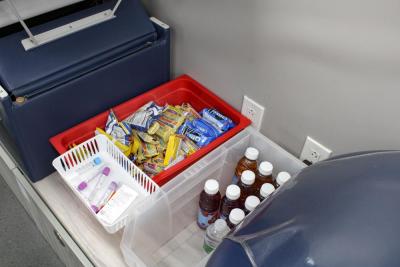 Bloodmobile staff had drinks and snack for donors on hand. 