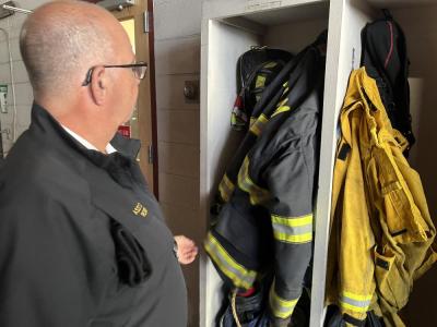 Mark Rogers' jacket out in the garage.