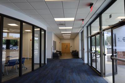 Inside the front doors
