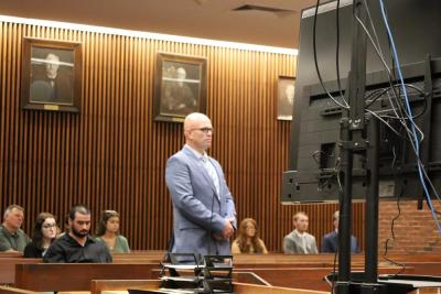 Selectman Jared Chadwick stands in the courtroom on Thursday, July 9. Photos by Nick Mossman