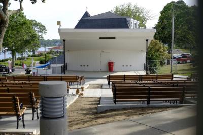 The view of the bandshell stage from soon-ready-for-an-audience seats. Photo by Patrick Lester