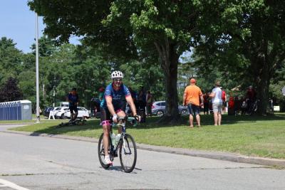 A cyclist makes his way to the Wareham stop. 