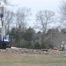 Equipment and materials sit near Town Hall as bridge construction is ongoing. 