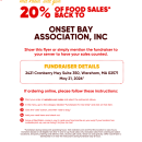Red Robin Gourmet Burgers in Wareham will be donating 20% of sales on Thursday, May 21, 2026, from 11 a.m. - 9 p.m. to the Onset Bay Association! Please mention this when ordering, whether dining in or taking it to-go. Red Robin is located at Wareham Crossing, 2421 Cranberry Highway, Wareham, MA. The OBA-Onset Bay Association is a nonprofit organization based in Onset since 1992. We host a full calendar of free/low cost community events and Beautification projects year-round. Learn more about the Onset Bay 