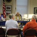 Amy Hartley-Matteson and Geoff Swett speak with the Select Board. Photo by Brandy Muz