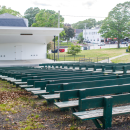 The old plank benches -- as they looked when Wareham learned that grant money would fund accessibility improvements. File photo.