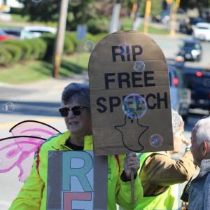 With a wagon playing music and blowing bubbles, Tricia Norton showed up and out.