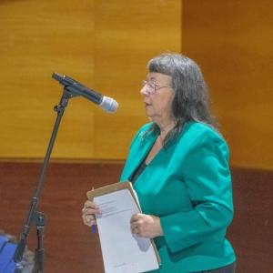 Angela Dunham explains the proposal for the Fearing Tavern. Photo by Brandy Muz none