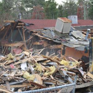 The remains of the building as demolition continues.