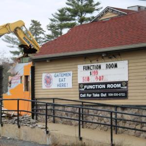 The "Wareham Gatemen eat here" sign nears demolition. 