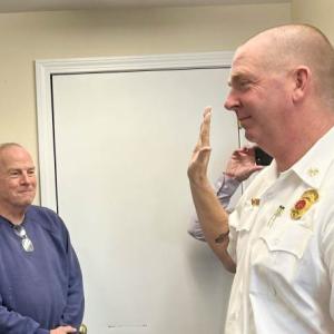 Wareham Fire Chief John Kelley is sworn into office on March 31, 2022. File photo