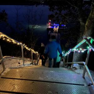 The decorated stairs leading guests to the magic.