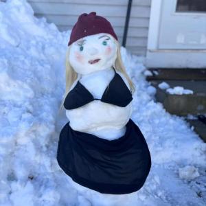 Ice Ice Babe! As the weather warmed snowmen and women popped up around town. Photo source: Kacey Solimine