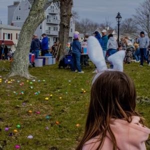 One bunny eared participant readies for the hunt.