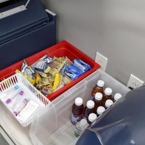 Bloodmobile staff had drinks and snack for donors on hand. 