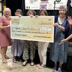 Organizers hold up a big check for the funds they raised. From left to right: Eliese Catarius, Karen Hong, Kerry Mello, Elisa Heard, Priscilla Porter, Tricia Norton. Source: Wareham Library Foundation