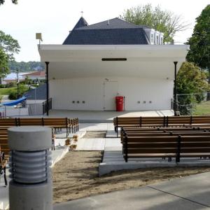 The view of the bandshell stage from soon-ready-for-an-audience seats. Photo by Patrick Lester
