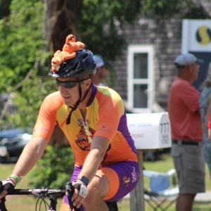 A Pan-Mass Challenge biker rides through Wareham during the 2025 fundraiser. Photo by Brandy Muz