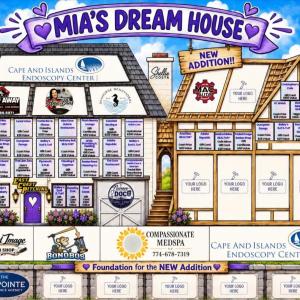 Mia’s Dream House, filled with sponsors and raffle prizes. The raffle prize winners will be pulled by Mia in early September, when she is home in between her hospital treatments.