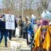 Protestors lined the street at the Saturday, March 28 "No Kings" protest. Photos by Grace Roche