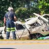 A crashed into a guardrail and rolled over into the median near mile marker 2.7 on Monday, July 13. Photo by David Curran