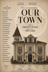 The image is a poster for the MAC Theater production of "Our Town" which features the Town Hall in Marion